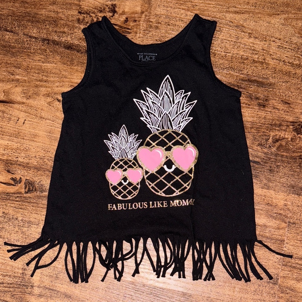 The Children's Place Black Tank with Pink Pineapple Design